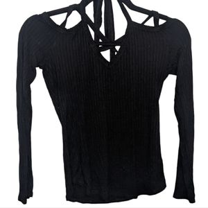 Black Criss Cross Open Back Long Sleeve Top S ✨🖤